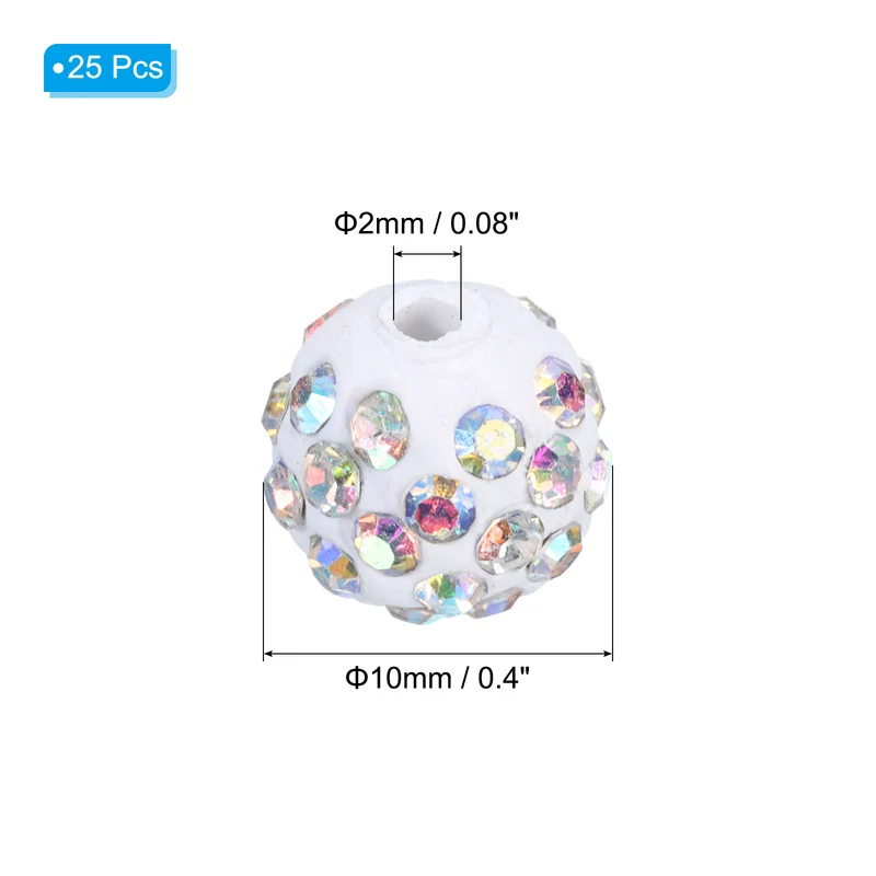 25Pcs 10mm Rhinestone Clay Beads Crystal Disco Bead for DIY