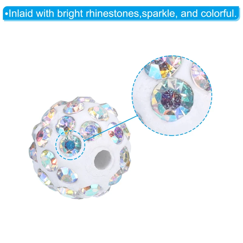 25Pcs 10mm Rhinestone Clay Beads Crystal Disco Bead for DIY
