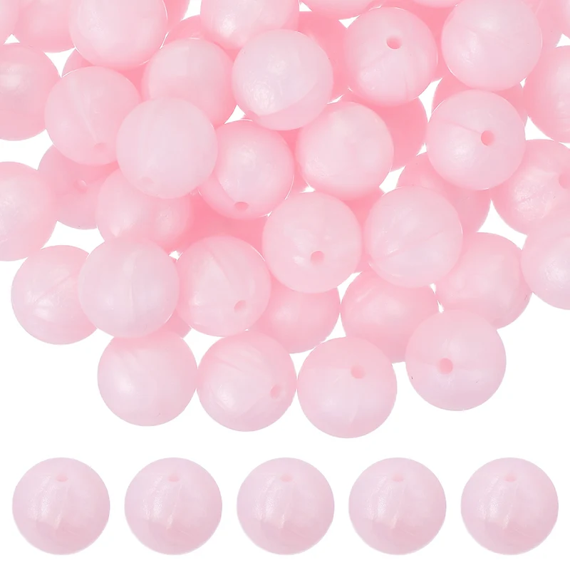 60 Pcs Silicone Beads, 15mm Bulk Beads for Keychain Making, Light Pink