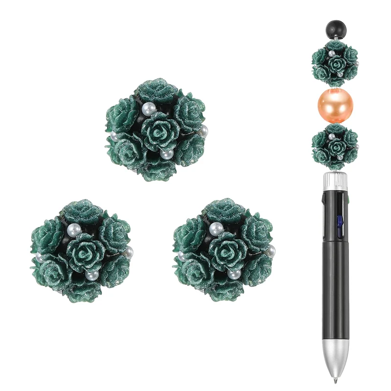 5 Pcs Rhinestone Focal Beads for Pens, 0.8" Glass Flower Beads, Gray