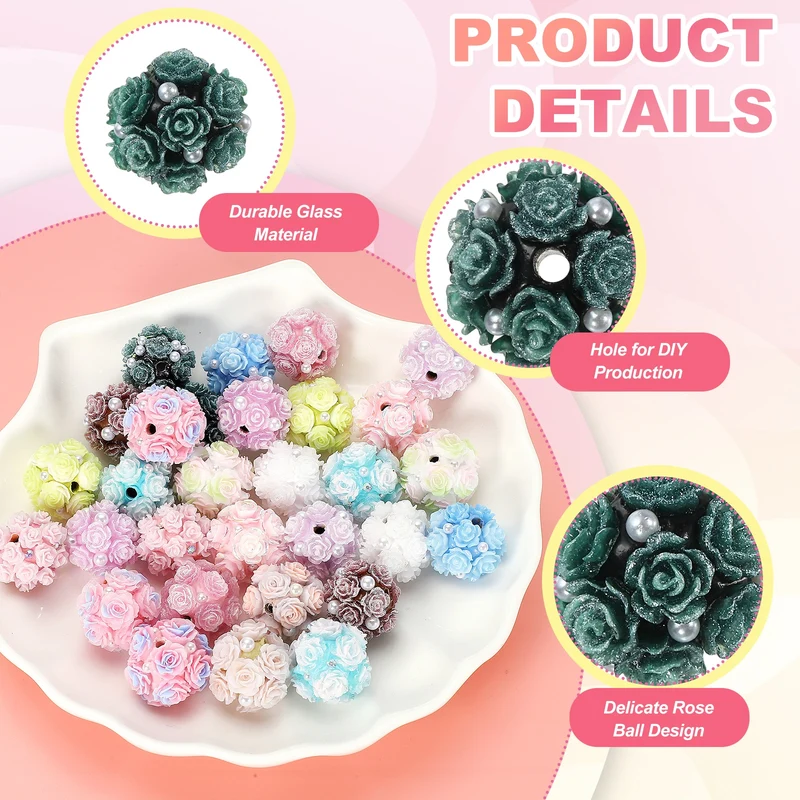 5 Pcs Rhinestone Focal Beads for Pens, 0.8" Glass Flower Beads, Gray