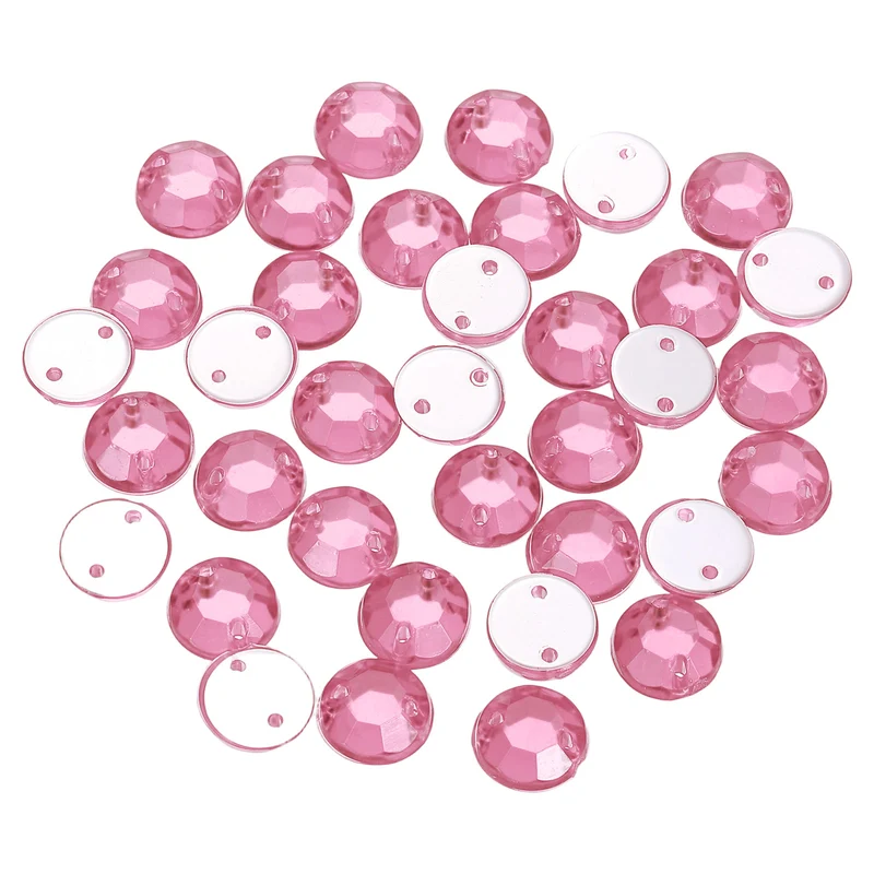 100Pcs Flat Back Sew on Rhinestones Beads 7mm Crystal Round Gems Pink