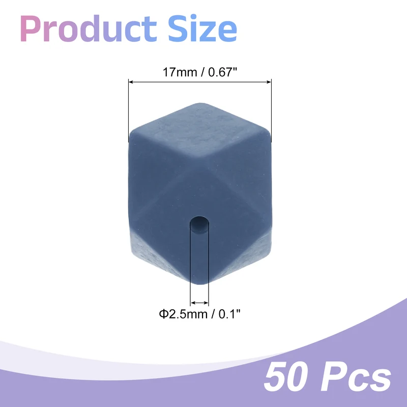 50 Pcs Silicone Beads, 17mm Loose Hexagon Rubber Focal Beads, Navy Blue