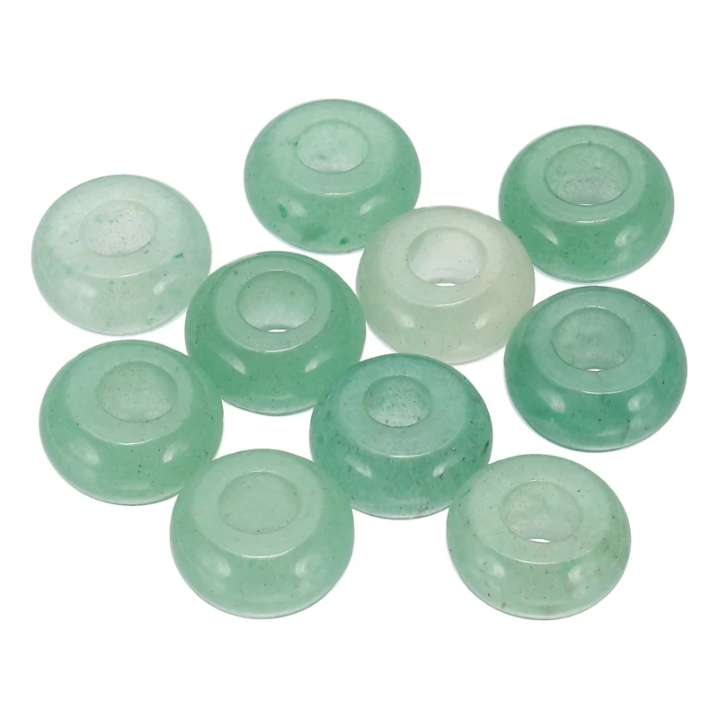 10 Pcs Natural Gemstone Beads, Large Hole Rondelle Beads Loose European Crystal Beads Pack for Jewelry Bracelet DIY Craft, 14 x 8 MM, Fade Green