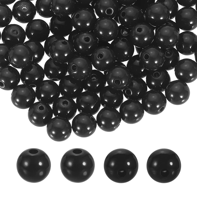 200pcs Black Acrylic Round Beads 10mm Plastic Resin Loose Bead