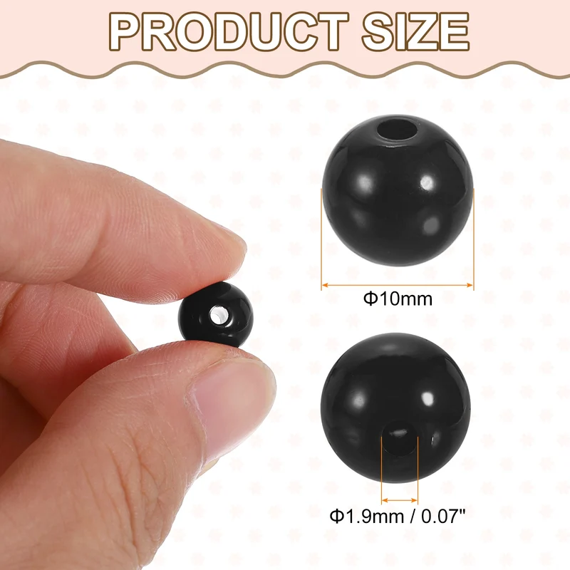 200pcs Black Acrylic Round Beads 10mm Plastic Resin Loose Bead