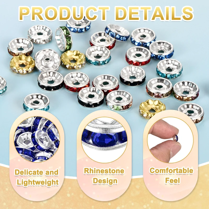 80Pcs 6mm Silver Plated Rhinestone Rondelle Spacer Beads, Sapphire Blue