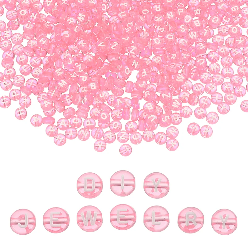 1000 Pcs Letter Beads, 4x7mm Acrylic Alphabet Beads Friendship Bracelet DIY Kit for Bracelets Jewelry Making Supplies, Light Pink