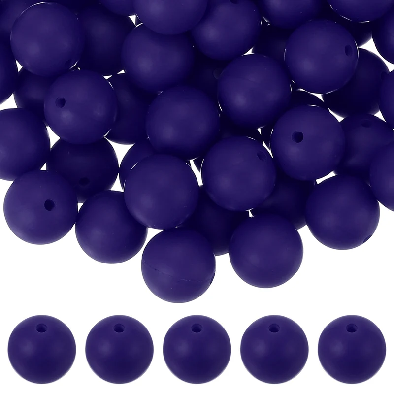 60 Pcs Silicone Beads, 15mm Bulk Beads for Keychain Making, Navy Blue