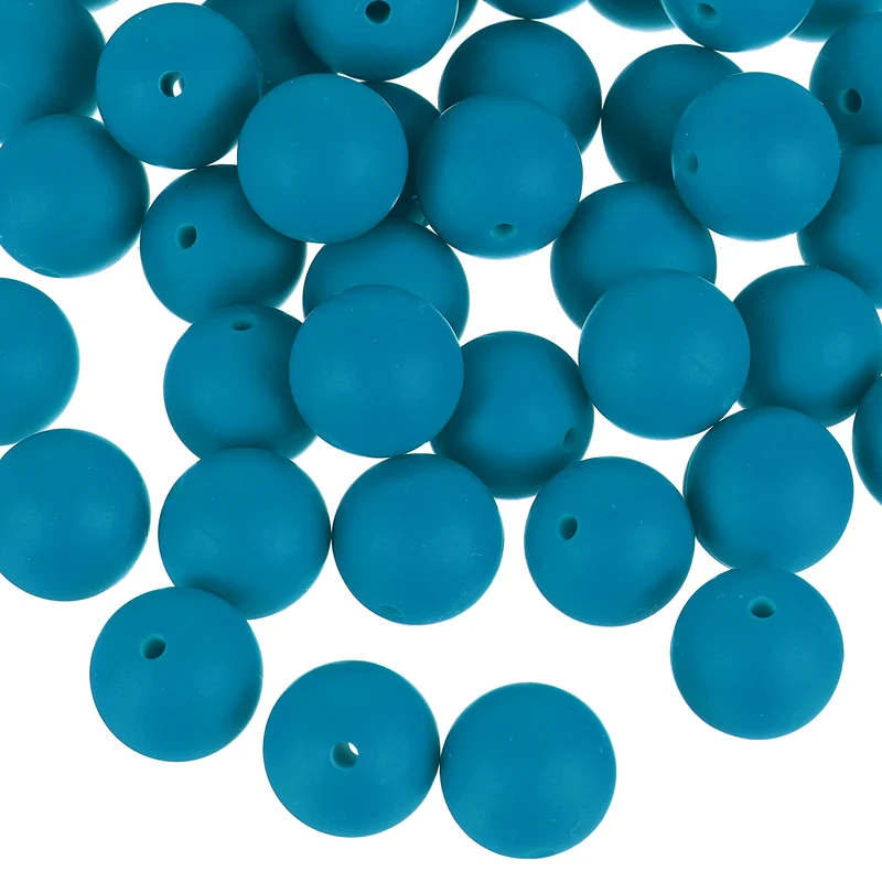 50Pcs 12mm Silicone Beads, Round Loose Rubber Bead for DIY (Blue Green)