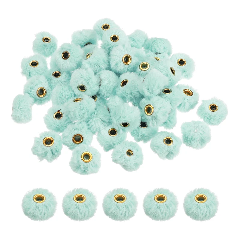 50Pcs Pom Pom Beads, Faux Fur Fuzzy Spacers Bead with 4mm Hole, Green Blue