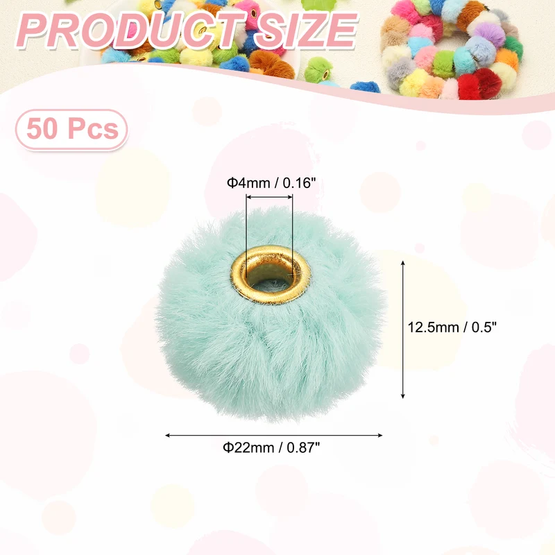 50Pcs Pom Pom Beads, Faux Fur Fuzzy Spacers Bead with 4mm Hole, Green Blue