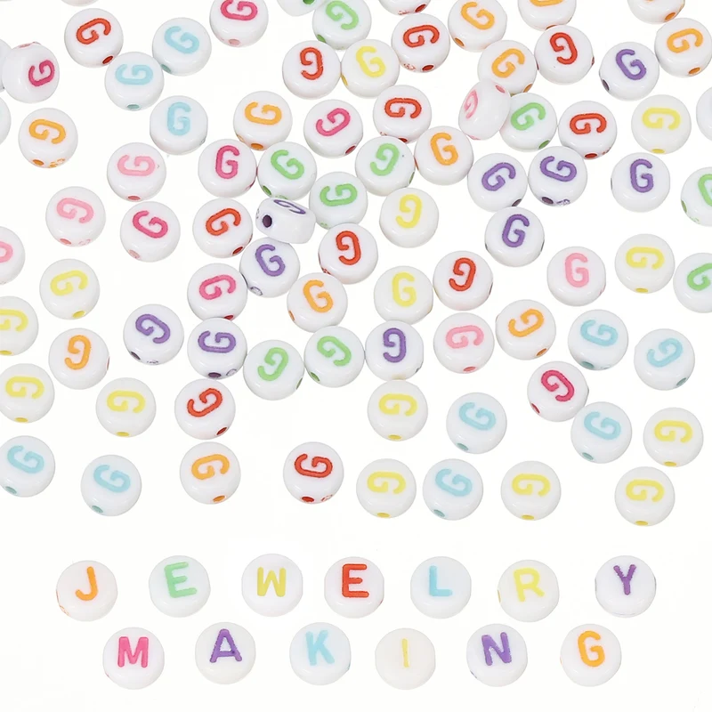 Alphabet Beads, 100 Pcs Rainbow Letter Beads Acrylic Charms, 4x7mm, Letter G