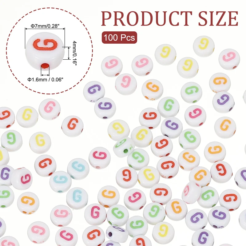 Alphabet Beads, 100 Pcs Rainbow Letter Beads Acrylic Charms, 4x7mm, Letter G
