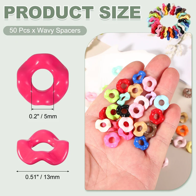 50 Pcs Wavy Spacers, Acrylic Flower Beads Wave Focal Bead, Hot Pink