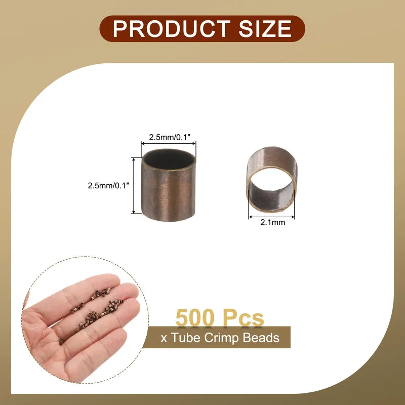 500 Pcs Tube Crimp Beads, 2.5x2.5mm Crimp Beads for Jewelry Making, Dark Bronze