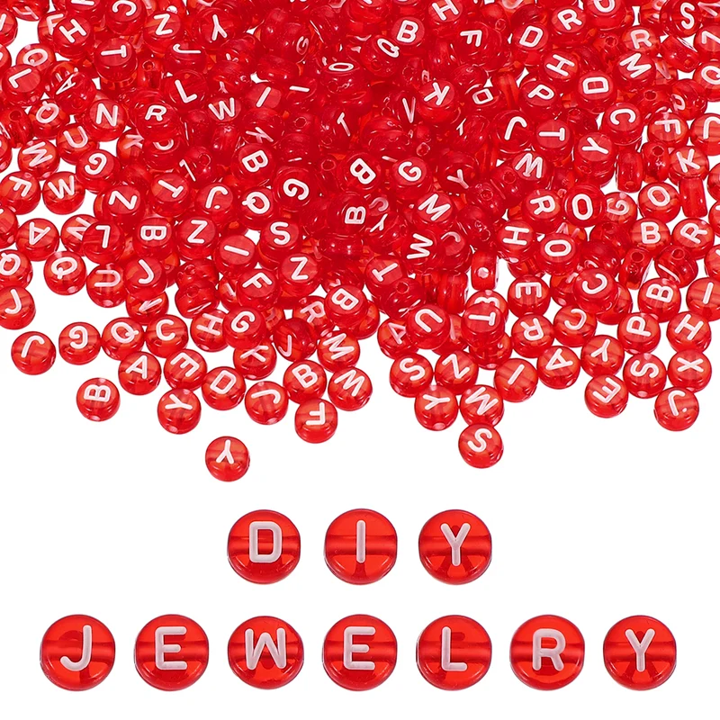 1000 Pcs Letter Beads, 4x7mm Acrylic Alphabet Beads Friendship Bracelet DIY Kit for Bracelets Jewelry Making Supplies, Red
