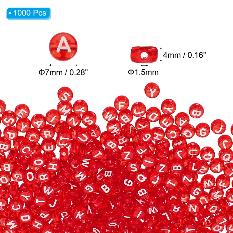 1000 Pcs Letter Beads, 4x7mm Acrylic Alphabet Beads Friendship Bracelet DIY Kit for Bracelets Jewelry Making Supplies, Red