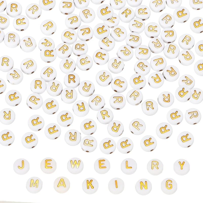 Alphabet Beads, 100 Pcs Gold Letter Beads Acrylic Charms, 4x7mm, Letter R