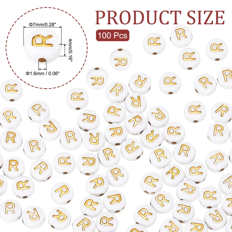 Alphabet Beads, 100 Pcs Gold Letter Beads Acrylic Charms, 4x7mm, Letter R