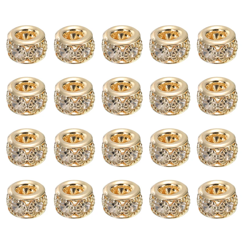 20Pcs 8mm Rhinestone European Beads, Large Hole Crystal Beads, Light Orange