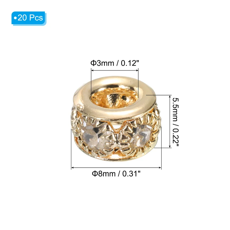 20Pcs 8mm Rhinestone European Beads, Large Hole Crystal Beads, Light Orange