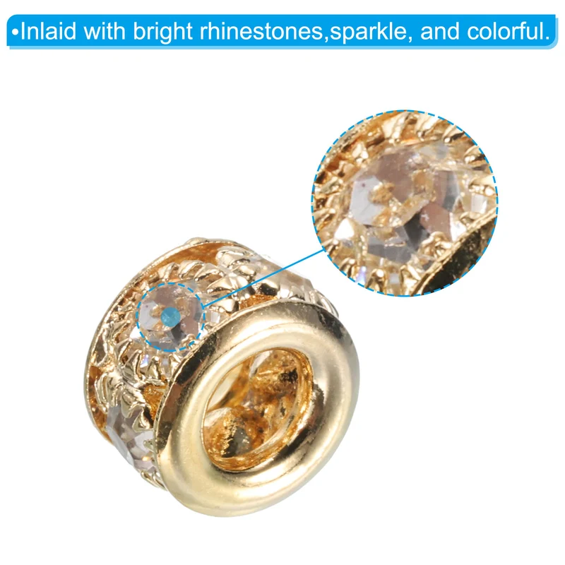 20Pcs 8mm Rhinestone European Beads, Large Hole Crystal Beads, Light Orange