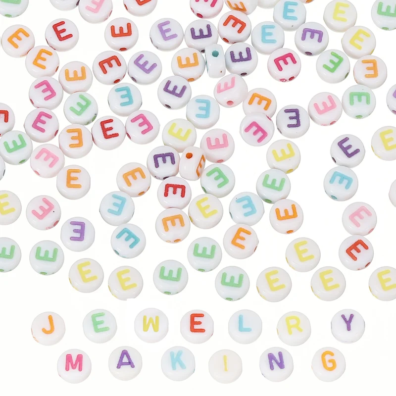 Alphabet Beads, 100 Pcs Rainbow Letter Beads Acrylic Charms, 4x7mm, Letter E