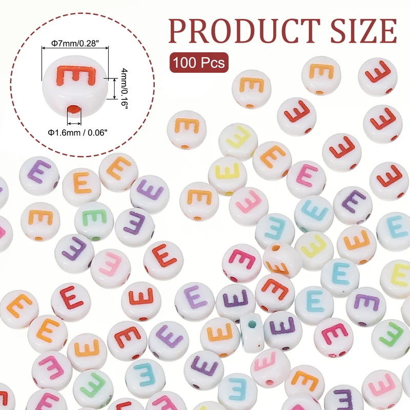 Alphabet Beads, 100 Pcs Rainbow Letter Beads Acrylic Charms, 4x7mm, Letter E