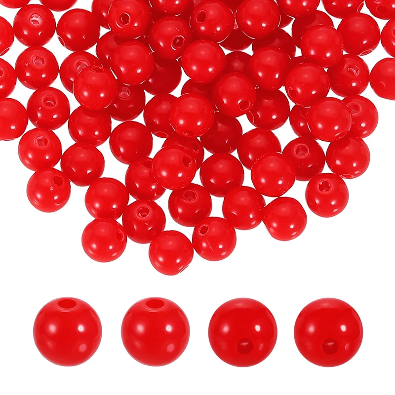200pcs Red Acrylic Round Beads 8mm Plastic Resin Loose Bead