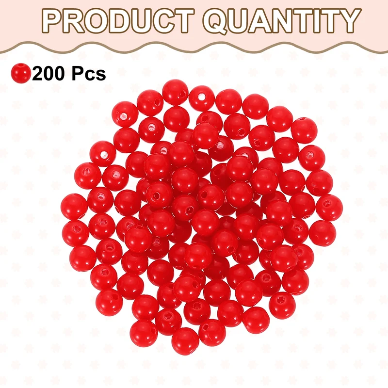 200pcs Red Acrylic Round Beads 8mm Plastic Resin Loose Bead