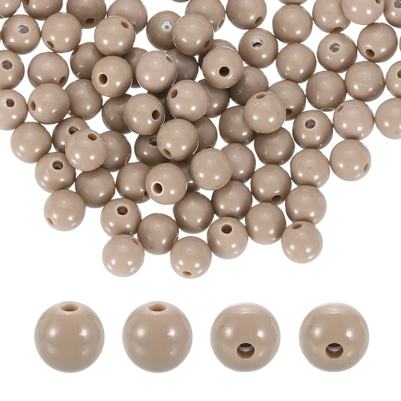 100pcs Light Beige Acrylic Round Beads 8mm Plastic Resin Loose Bead
