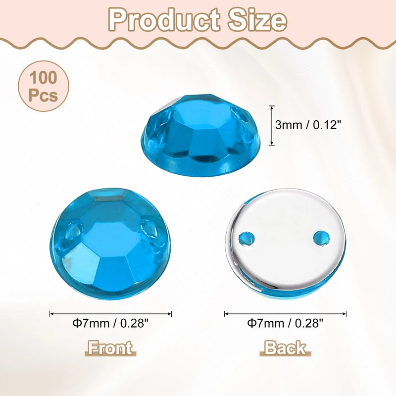 100Pcs Flat Back Sew on Rhinestones Beads, 7mm Crystal Round Gems, Blue