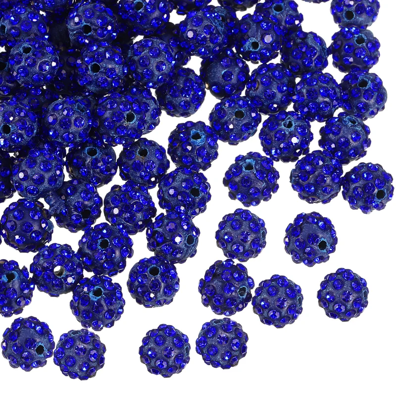 100Pcs 8mm Rhinestone Clay Beads Polymer Clay Crystal Bead Deep Blue