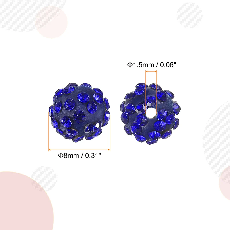 100Pcs 8mm Rhinestone Clay Beads Polymer Clay Crystal Bead Deep Blue