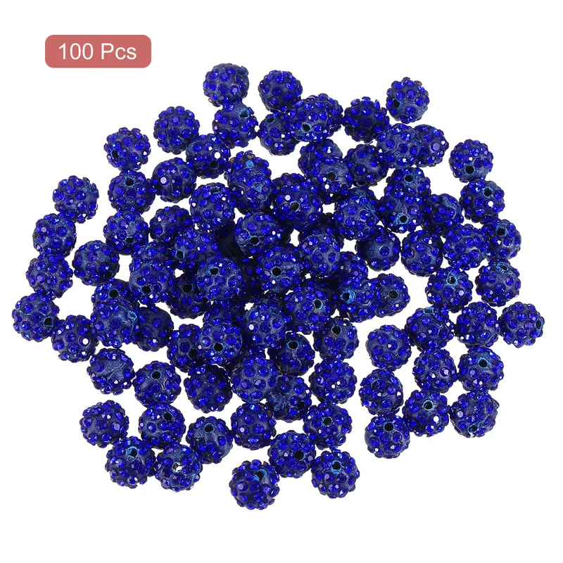 100Pcs 8mm Rhinestone Clay Beads Polymer Clay Crystal Bead Deep Blue