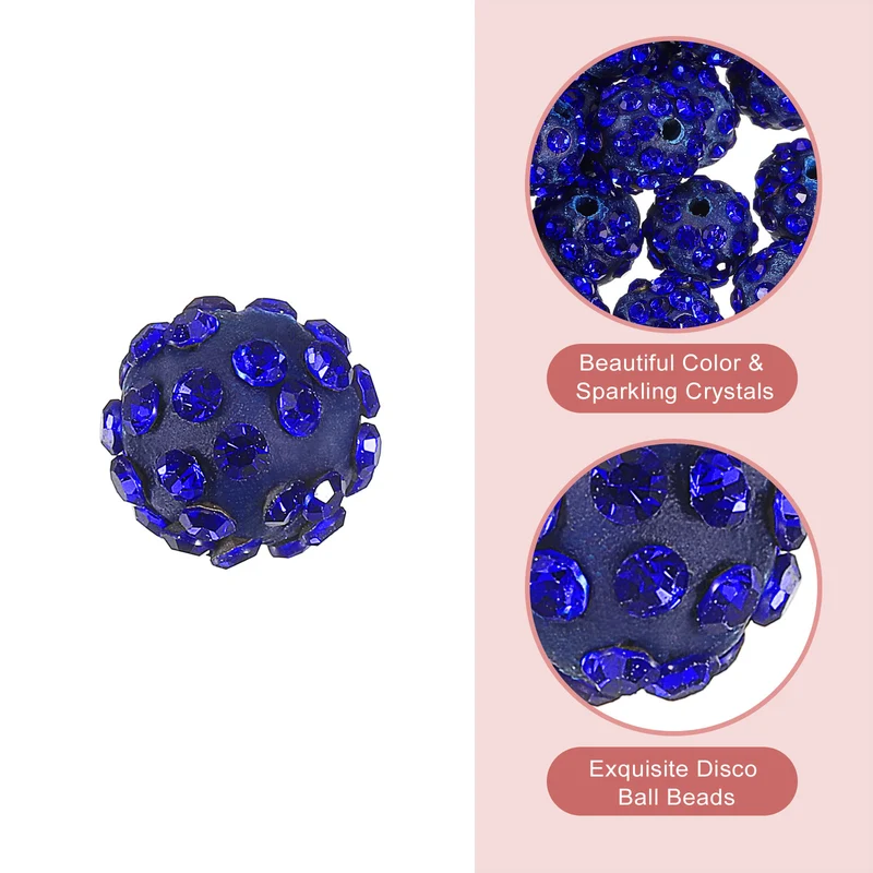 100Pcs 8mm Rhinestone Clay Beads Polymer Clay Crystal Bead Deep Blue