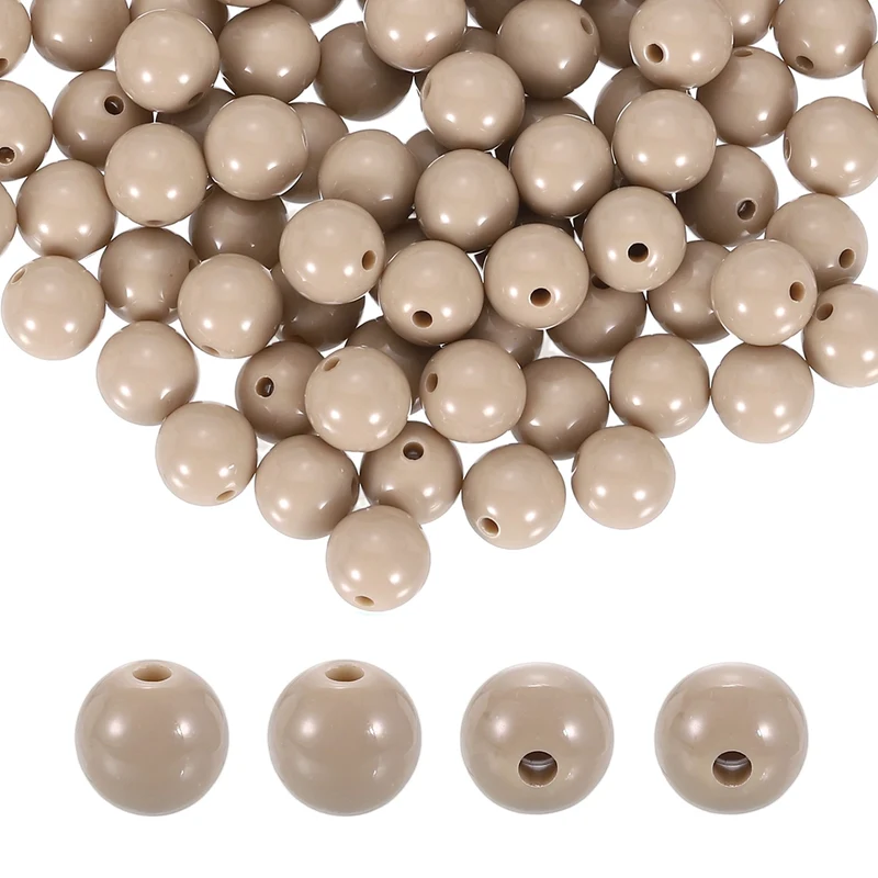 200pcs Light Beige Acrylic Round Beads 10mm Plastic Resin Loose Bead