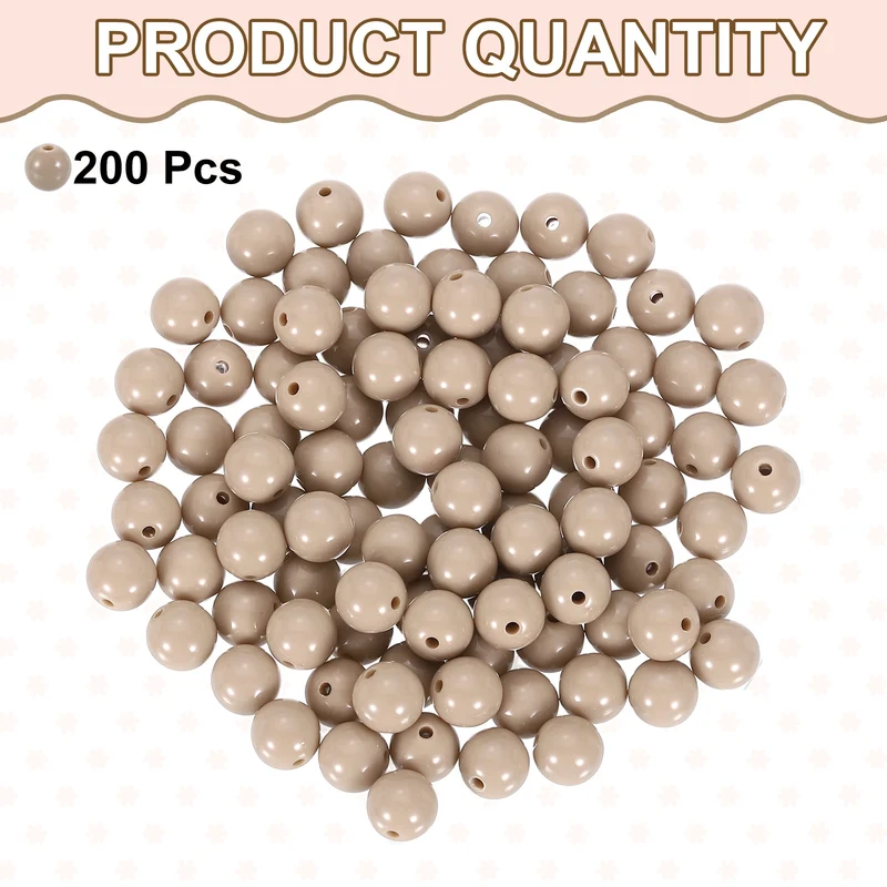 200pcs Light Beige Acrylic Round Beads 10mm Plastic Resin Loose Bead