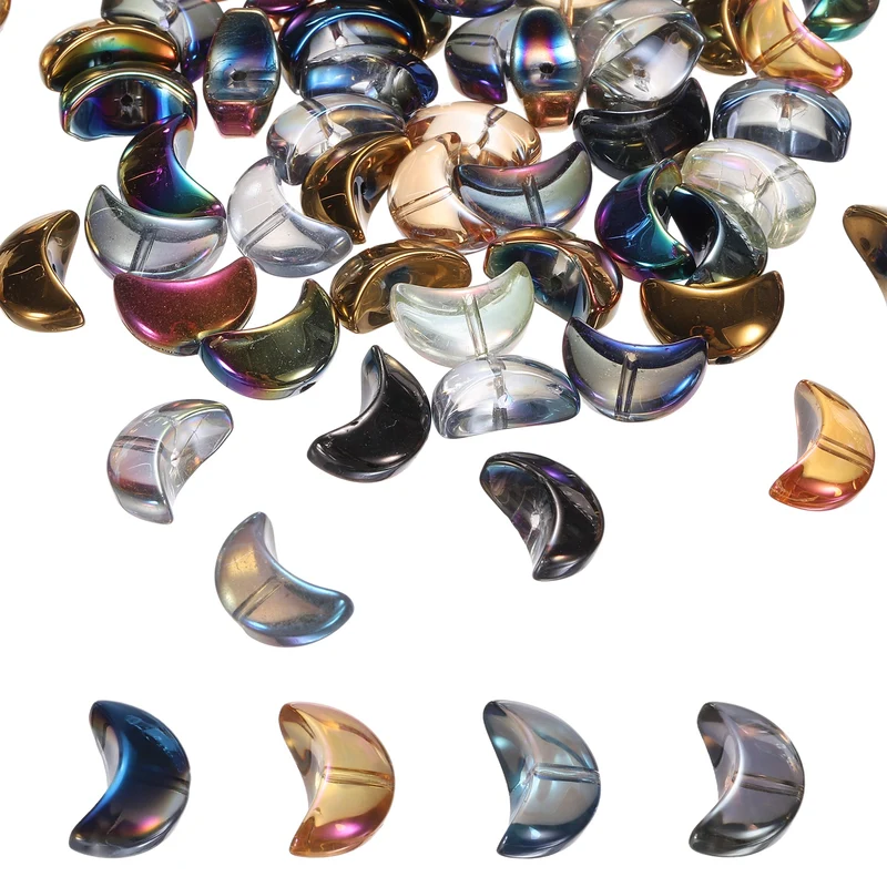 120Pcs Moon Glass Beads, Glass Moon Bead, Multicolor
