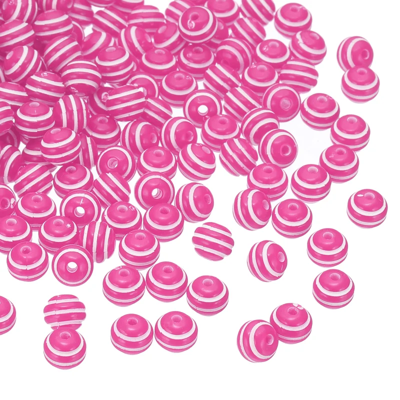 8mm Round Acrylic Rainbow Strip Beads for Jewelry, 100 Pcs, Rose and White