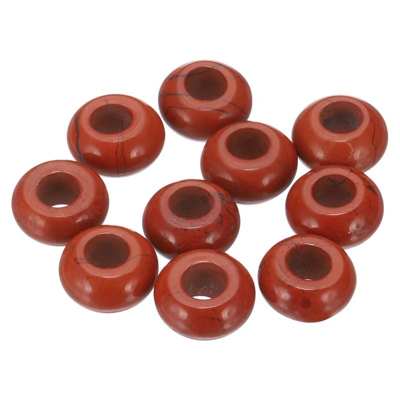 10 Pcs Natural Gemstone Beads, Large Hole Rondelle Beads Loose European Crystal Beads Pack for Jewelry Bracelet DIY Craft, 14 x 8 MM, Red Stone