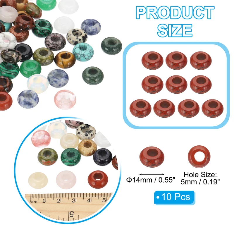 10 Pcs Natural Gemstone Beads, Large Hole Rondelle Beads Loose European Crystal Beads Pack for Jewelry Bracelet DIY Craft, 14 x 8 MM, Red Stone