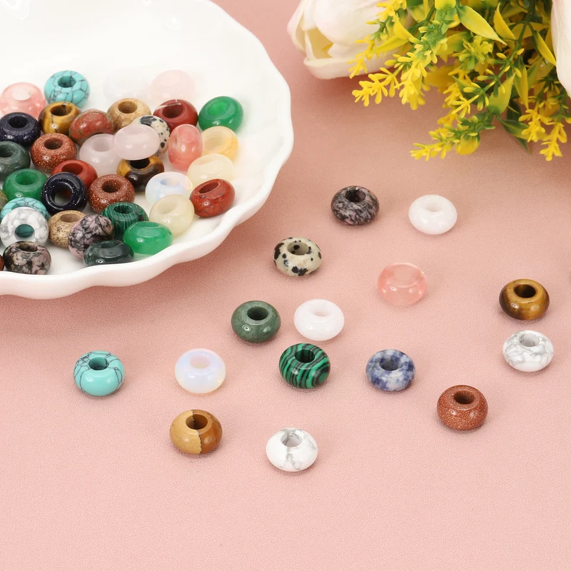 10 Pcs Natural Gemstone Beads, Large Hole Rondelle Beads Loose European Crystal Beads Pack for Jewelry Bracelet DIY Craft, 14 x 8 MM, Red Stone