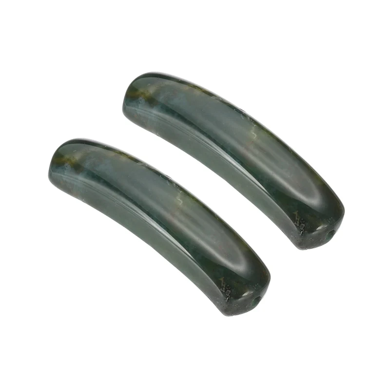 2 Pcs Natural Stone, 36 x 10 mm Natural Curved Clear Quartz Stone Crystal Handmade Jade Flat Beads for DIY Crafting, Indian Water Grass Agate