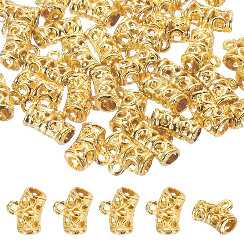 Spacer Bail Bead, 80 Pcs Spacer Beads Charms Holder Bracelet Tube Beads Hanger for Necklace Jewelry DIY Making, Gold