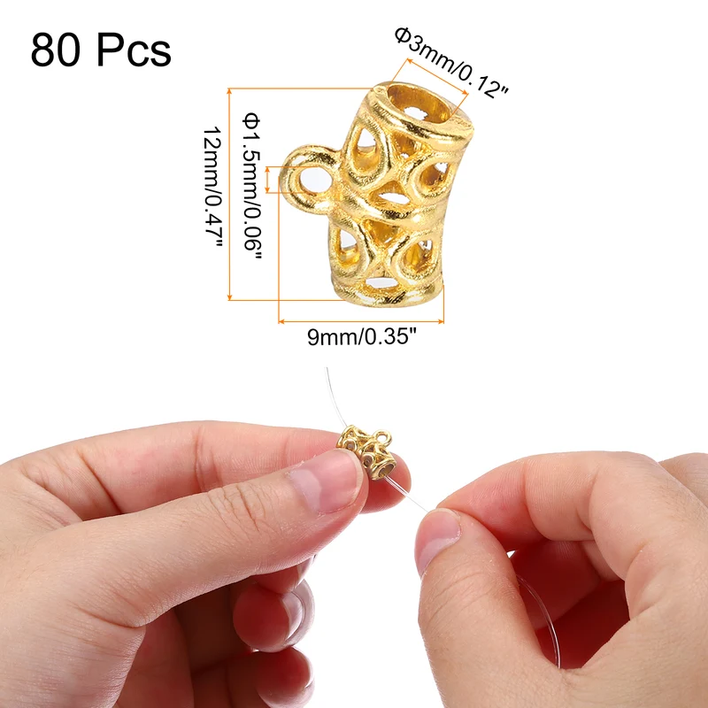 Spacer Bail Bead, 80 Pcs Spacer Beads Charms Holder Bracelet Tube Beads Hanger for Necklace Jewelry DIY Making, Gold