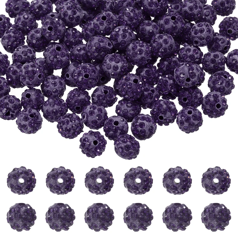 105Pcs 10mm Rhinestone Clay Beads for Jewelry Making Deep Purple
