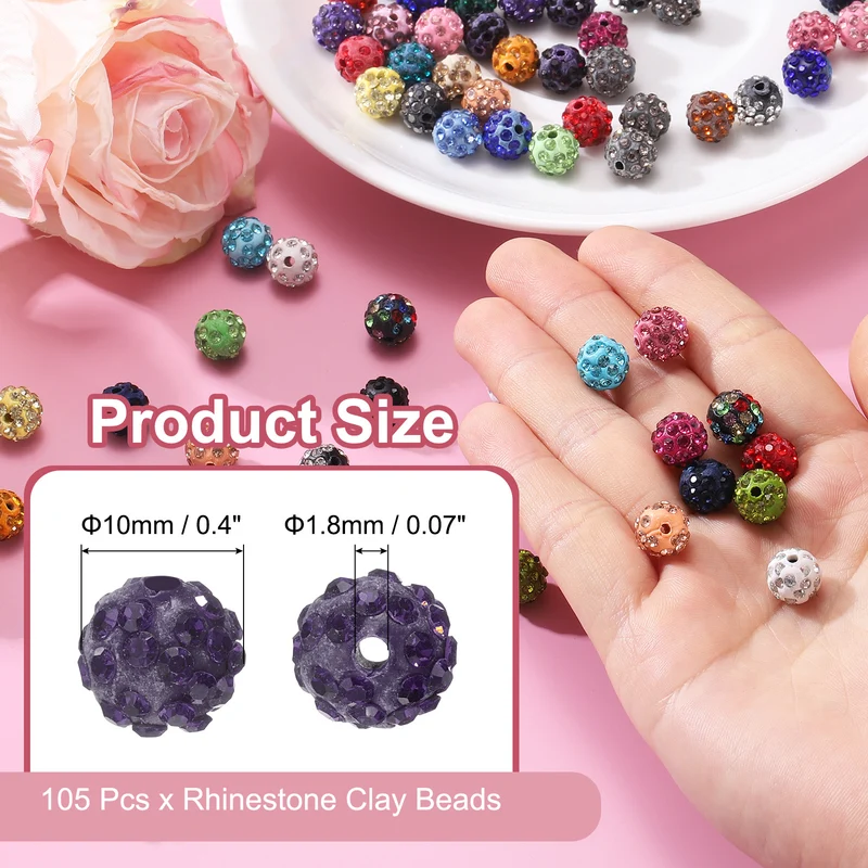 105Pcs 10mm Rhinestone Clay Beads for Jewelry Making Deep Purple