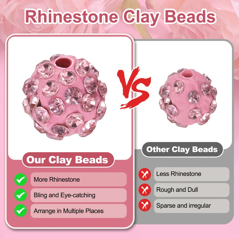 105Pcs 10mm Rhinestone Clay Beads for Jewelry Making Deep Purple